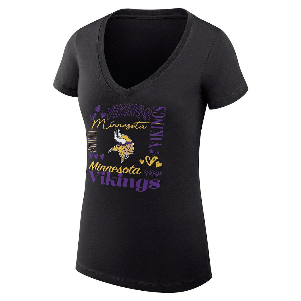 Minnesota Vikings G-III 4Her by Carl Banks Women's Super-Slim Fit Lightweight Collage Team V-Neck T-Shirt - Black - NFL
