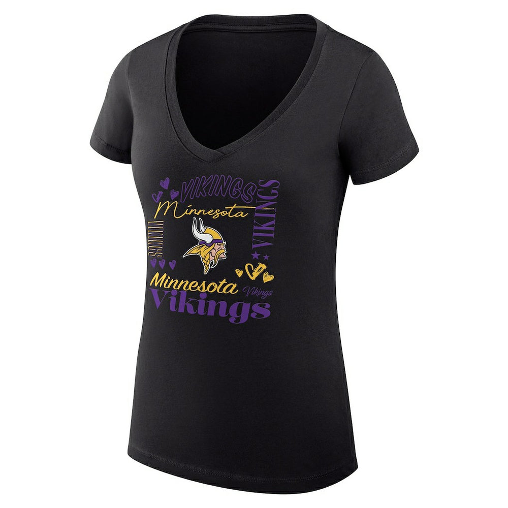 Minnesota Vikings G-III 4Her by Carl Banks Women's Super-Slim Fit Lightweight Collage Team V-Neck T-Shirt - Black - NFL
