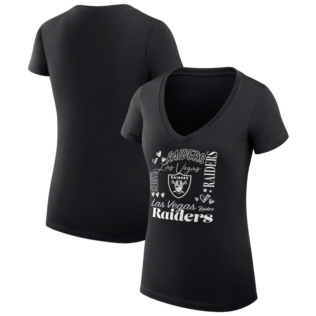 Las Vegas Raiders G-III 4Her by Carl Banks Women's Super-Slim Fit Lightweight Collage Team V-Neck T-Shirt - Black - NFL