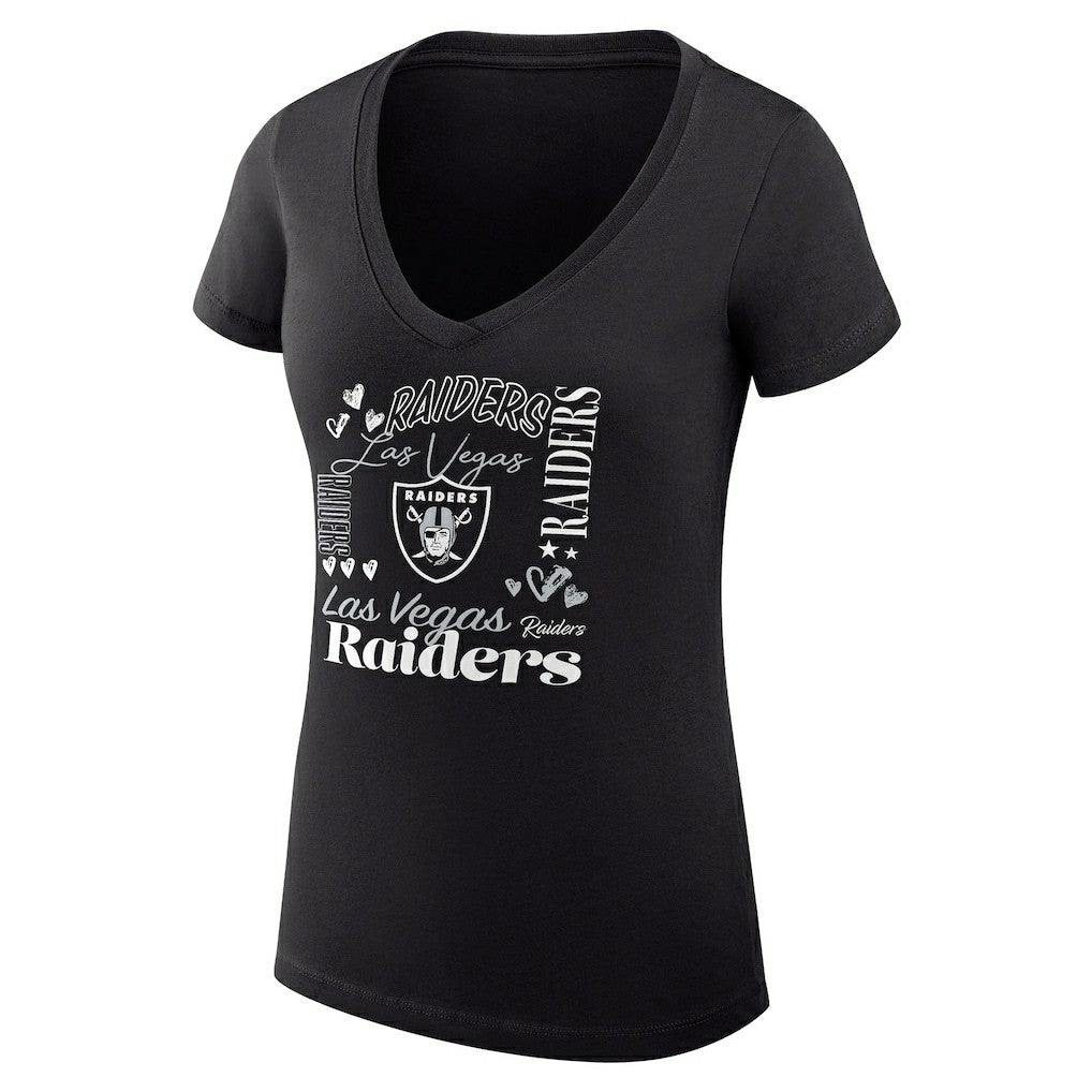 Las Vegas Raiders G-III 4Her by Carl Banks Women's Super-Slim Fit Lightweight Collage Team V-Neck T-Shirt - Black - NFL