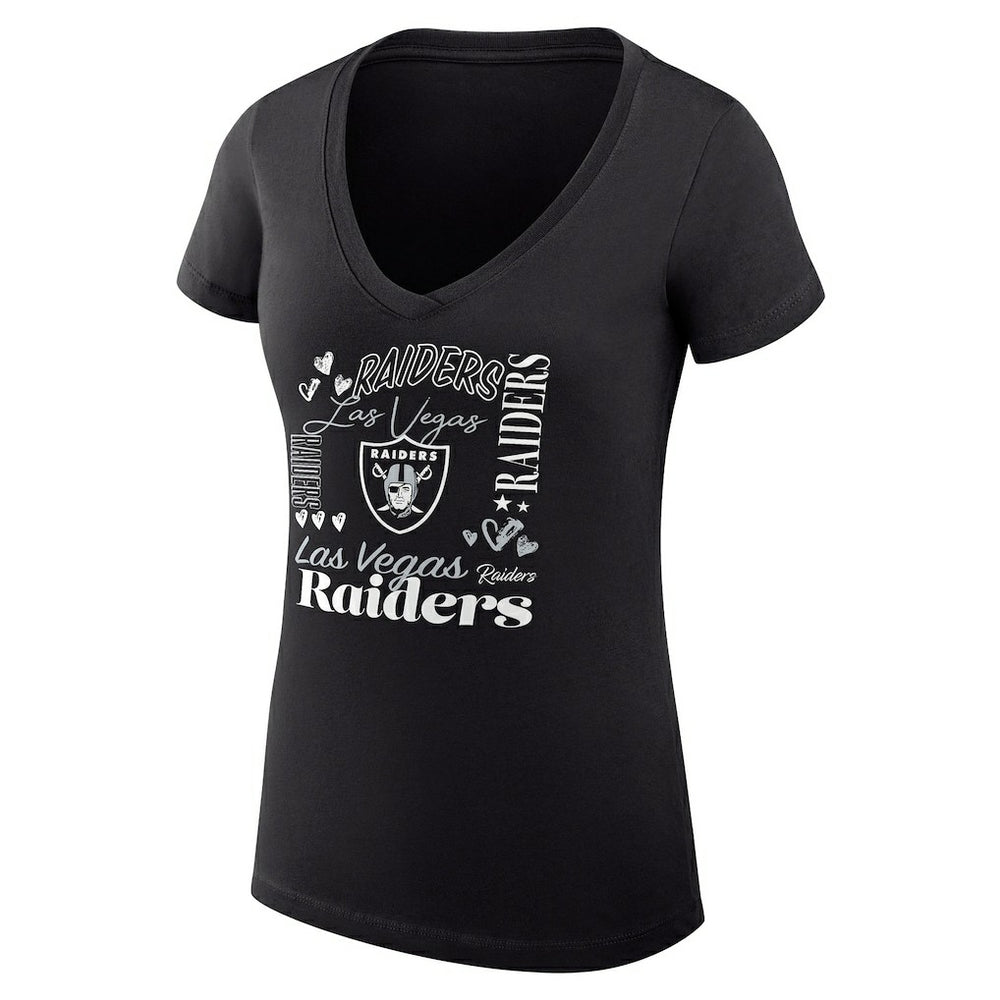 Las Vegas Raiders G-III 4Her by Carl Banks Women's Super-Slim Fit Lightweight Collage Team V-Neck T-Shirt - Black - NFL