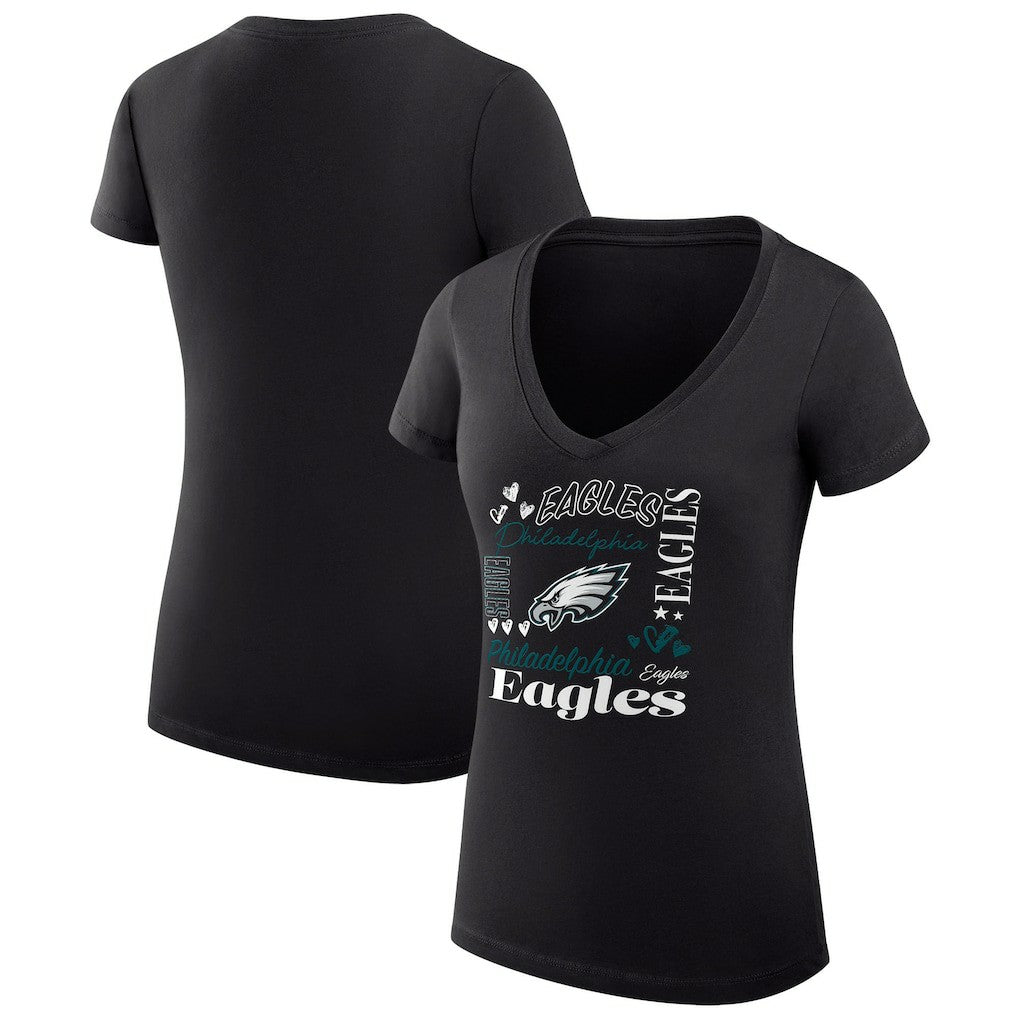 Philadelphia Eagles G-III 4Her by Carl Banks Women's Super-Slim Fit Lightweight Collage Team V-Neck T-Shirt - Black - NFL