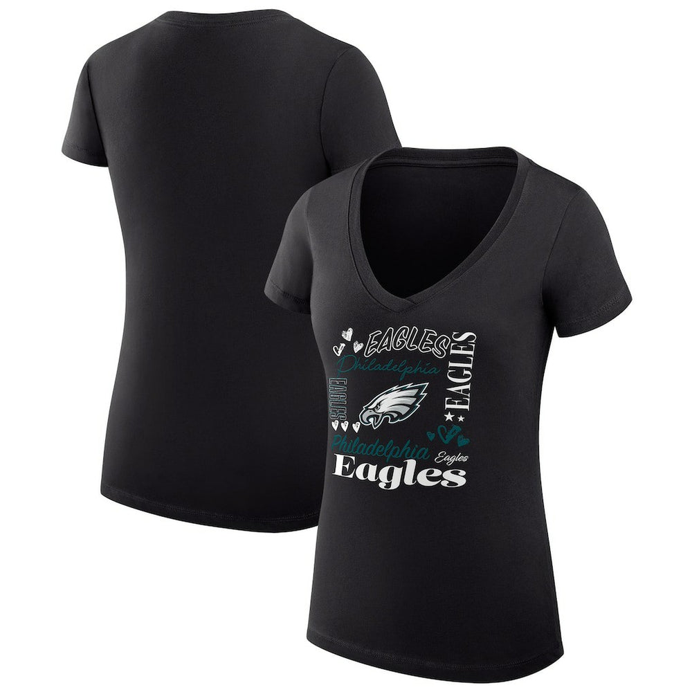 Philadelphia Eagles G-III 4Her by Carl Banks Women's Super-Slim Fit Lightweight Collage Team V-Neck T-Shirt - Black - NFL