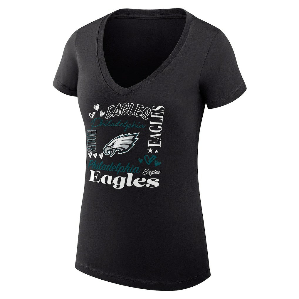 Philadelphia Eagles G-III 4Her by Carl Banks Women's Super-Slim Fit Lightweight Collage Team V-Neck T-Shirt - Black - NFL