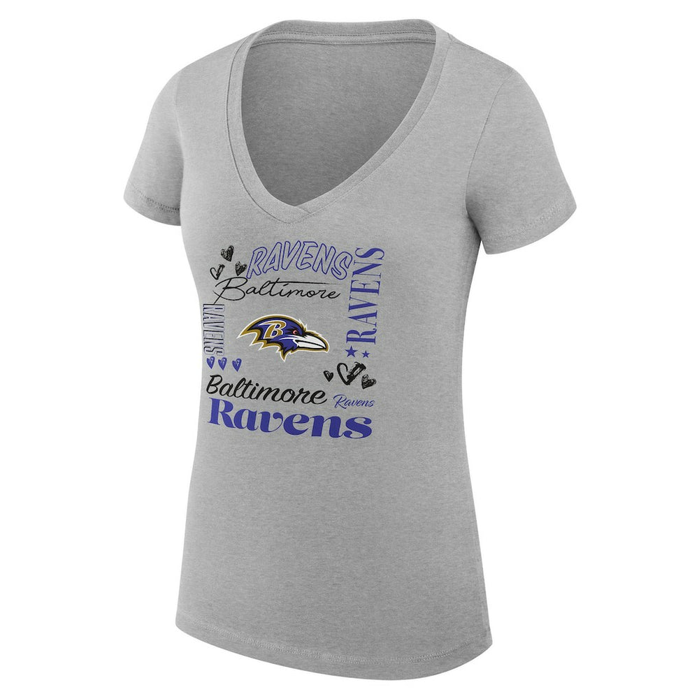 Baltimore Ravens G-III 4Her by Carl Banks Women's Super-Slim Fit Lightweight Collage Team V-Neck T-Shirt - Heather Gray - NFL