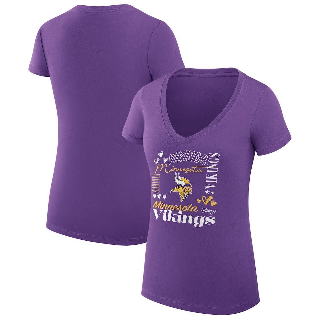 Minnesota Vikings G-III 4Her by Carl Banks Women's Super-Slim Fit Lightweight Collage Team V-Neck T-Shirt - Purple - NFL