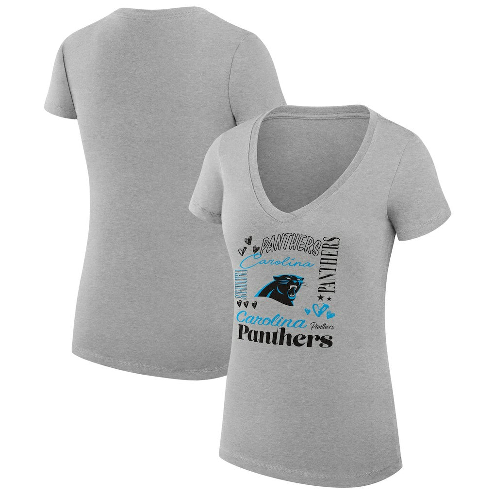 Carolina Panthers G-III 4Her by Carl Banks Women's Super-Slim Fit Lightweight Collage Team V-Neck T-Shirt - Heather Gray - NFL