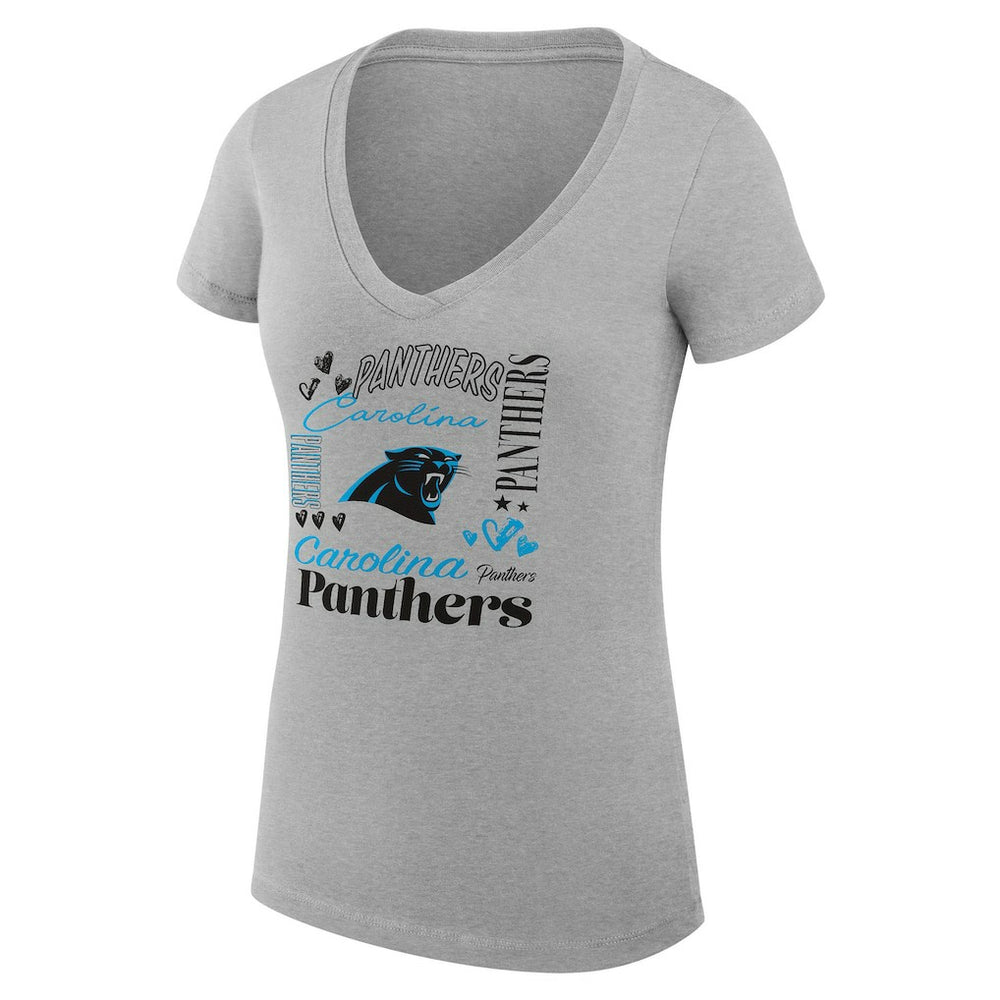 Carolina Panthers G-III 4Her by Carl Banks Women's Super-Slim Fit Lightweight Collage Team V-Neck T-Shirt - Heather Gray - NFL