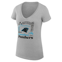 Carolina Panthers G-III 4Her by Carl Banks Women's Super-Slim Fit Lightweight Collage Team V-Neck T-Shirt - Heather Gray - NFL