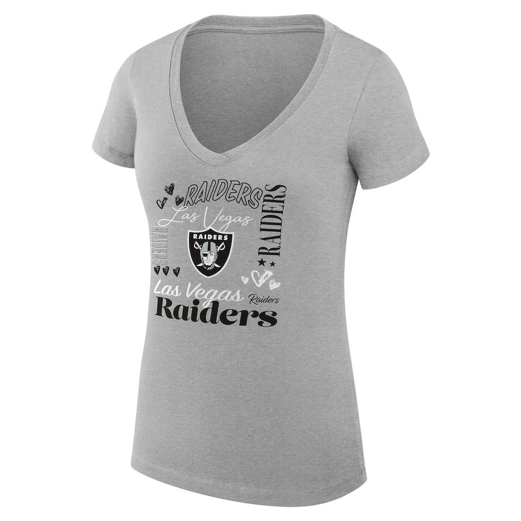 Las Vegas Raiders G-III 4Her by Carl Banks Women's Super-Slim Fit Lightweight Collage Team V-Neck T-Shirt - Heather Gray - NFL