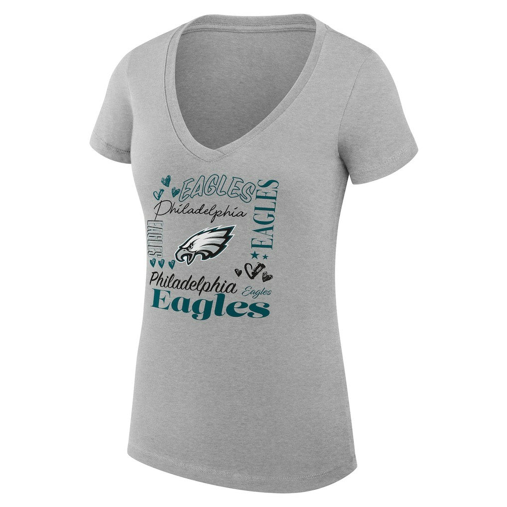 Philadelphia Eagles G-III 4Her by Carl Banks Women's Super-Slim Fit Lightweight Collage Team V-Neck T-Shirt - Heather Gray - NFL