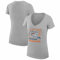 Denver Broncos G-III 4Her by Carl Banks Women's Super-Slim Fit Lightweight Collage Team V-Neck T-Shirt - Heather Gray - NFL