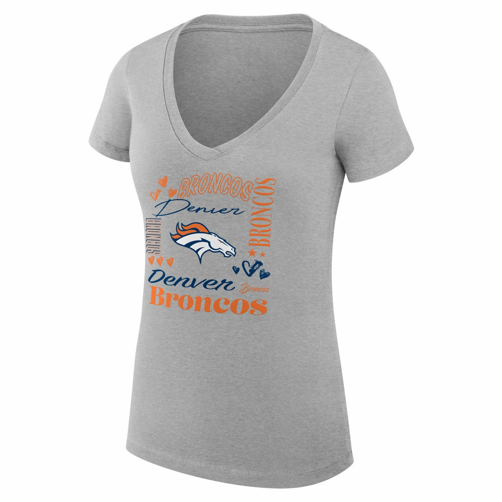 Denver Broncos G-III 4Her by Carl Banks Women's Super-Slim Fit Lightweight Collage Team V-Neck T-Shirt - Heather Gray - NFL