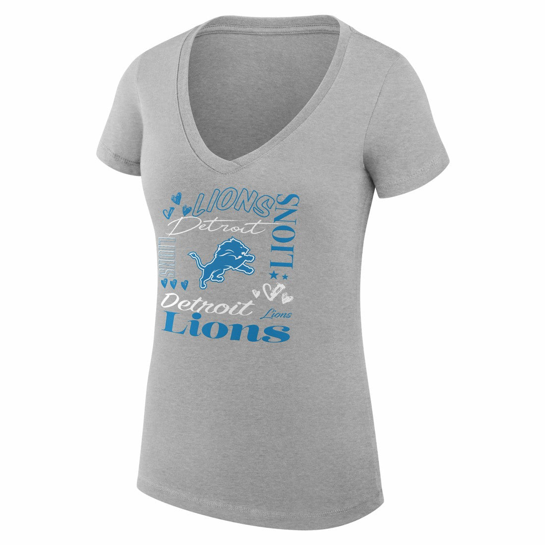 Detroit Lions G-III 4Her by Carl Banks Women's Super-Slim Fit Lightweight Collage Team V-Neck T-Shirt - Heather Gray - NFL
