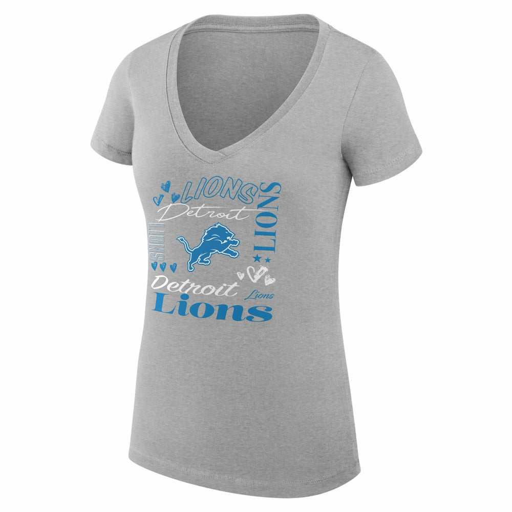 Detroit Lions G-III 4Her by Carl Banks Women's Super-Slim Fit Lightweight Collage Team V-Neck T-Shirt - Heather Gray - NFL