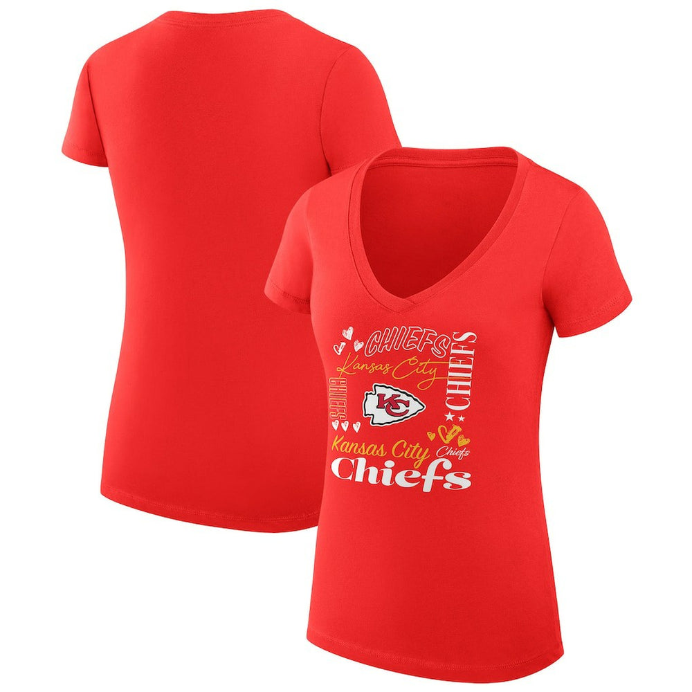 Kansas City Chiefs G-III 4Her by Carl Banks Women's Super-Slim Fit Lightweight Collage Team V-Neck T-Shirt - Red - NFL