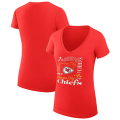 Kansas City Chiefs G-III 4Her by Carl Banks Women's Super-Slim Fit Lightweight Collage Team V-Neck T-Shirt - Red - NFL