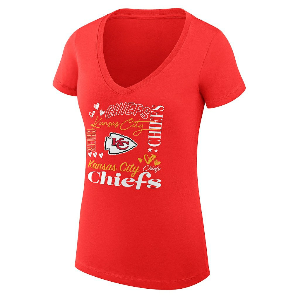 Kansas City Chiefs G-III 4Her by Carl Banks Women's Super-Slim Fit Lightweight Collage Team V-Neck T-Shirt - Red - NFL