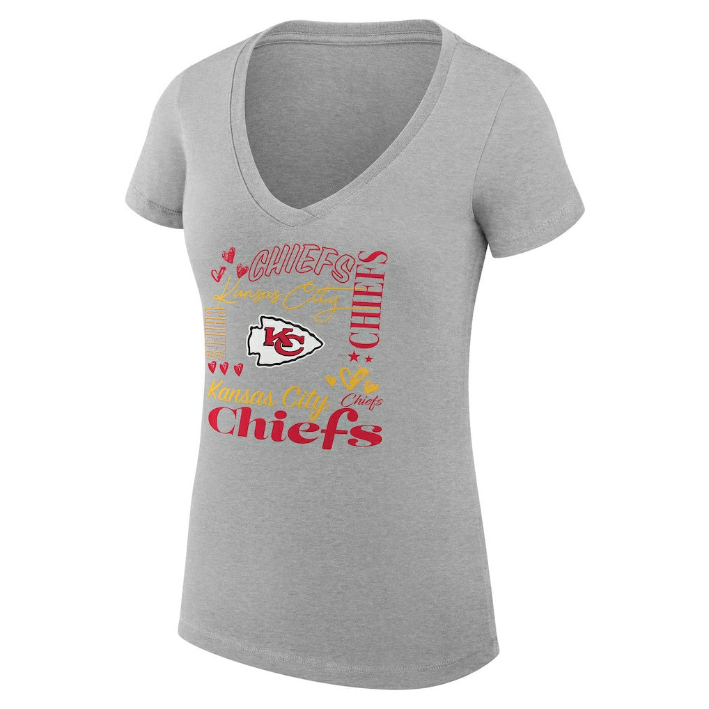 Kansas City Chiefs G-III 4Her by Carl Banks Women's Super-Slim Fit Lightweight Collage Team V-Neck T-Shirt - Heather Gray - NFL