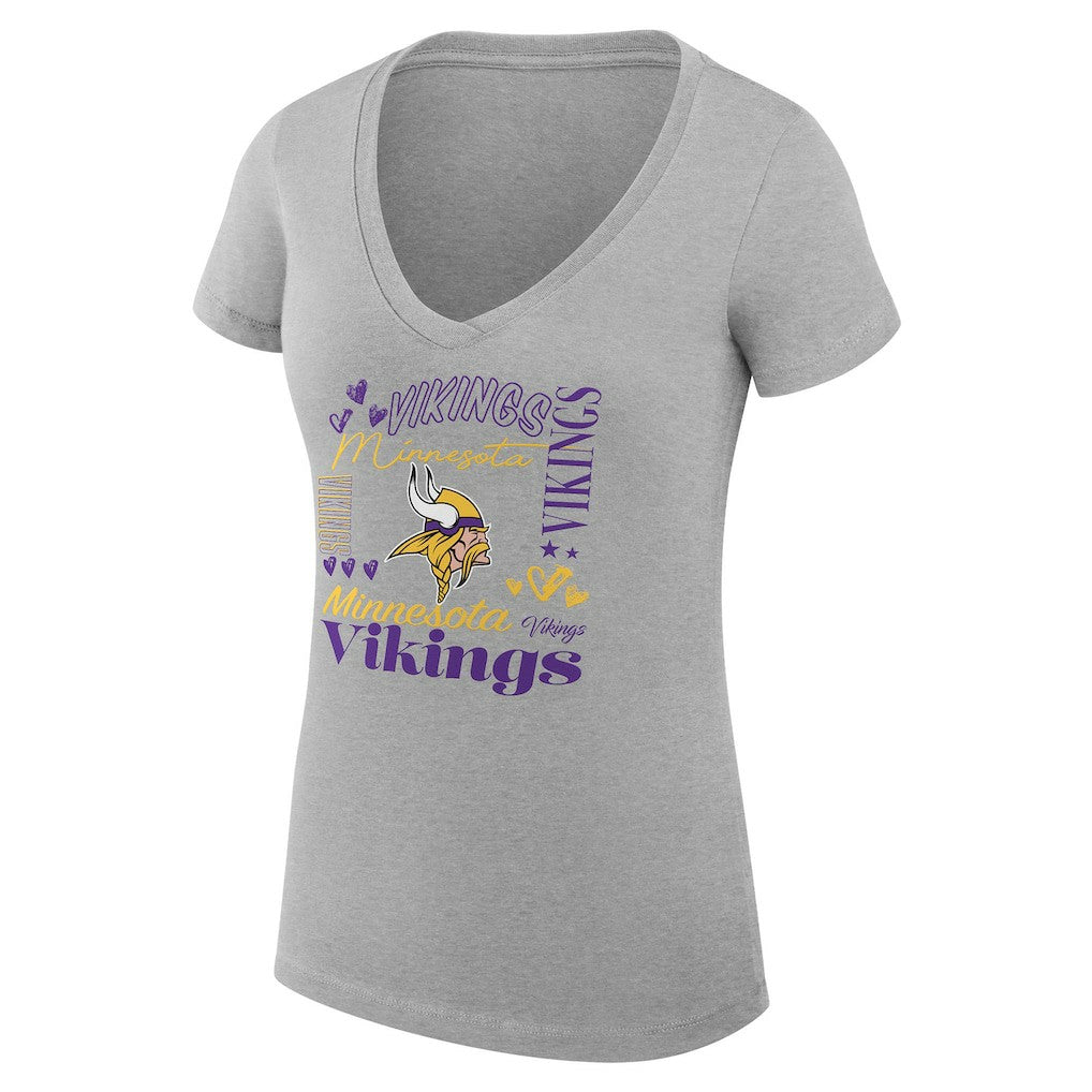 Minnesota Vikings G-III 4Her by Carl Banks Women's Super-Slim Fit Lightweight Collage Team V-Neck T-Shirt - Heather Gray - NFL