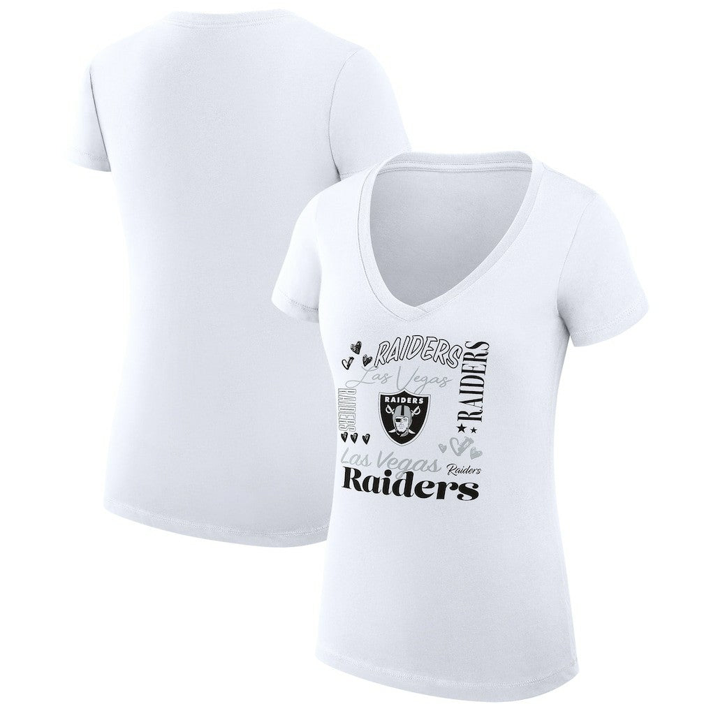Las Vegas Raiders G-III 4Her by Carl Banks Women's Super-Slim Fit Lightweight Collage Team V-Neck T-Shirt - White - NFL