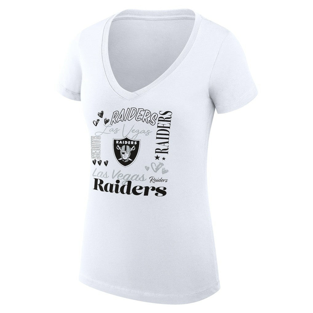 Las Vegas Raiders G-III 4Her by Carl Banks Women's Super-Slim Fit Lightweight Collage Team V-Neck T-Shirt - White - NFL