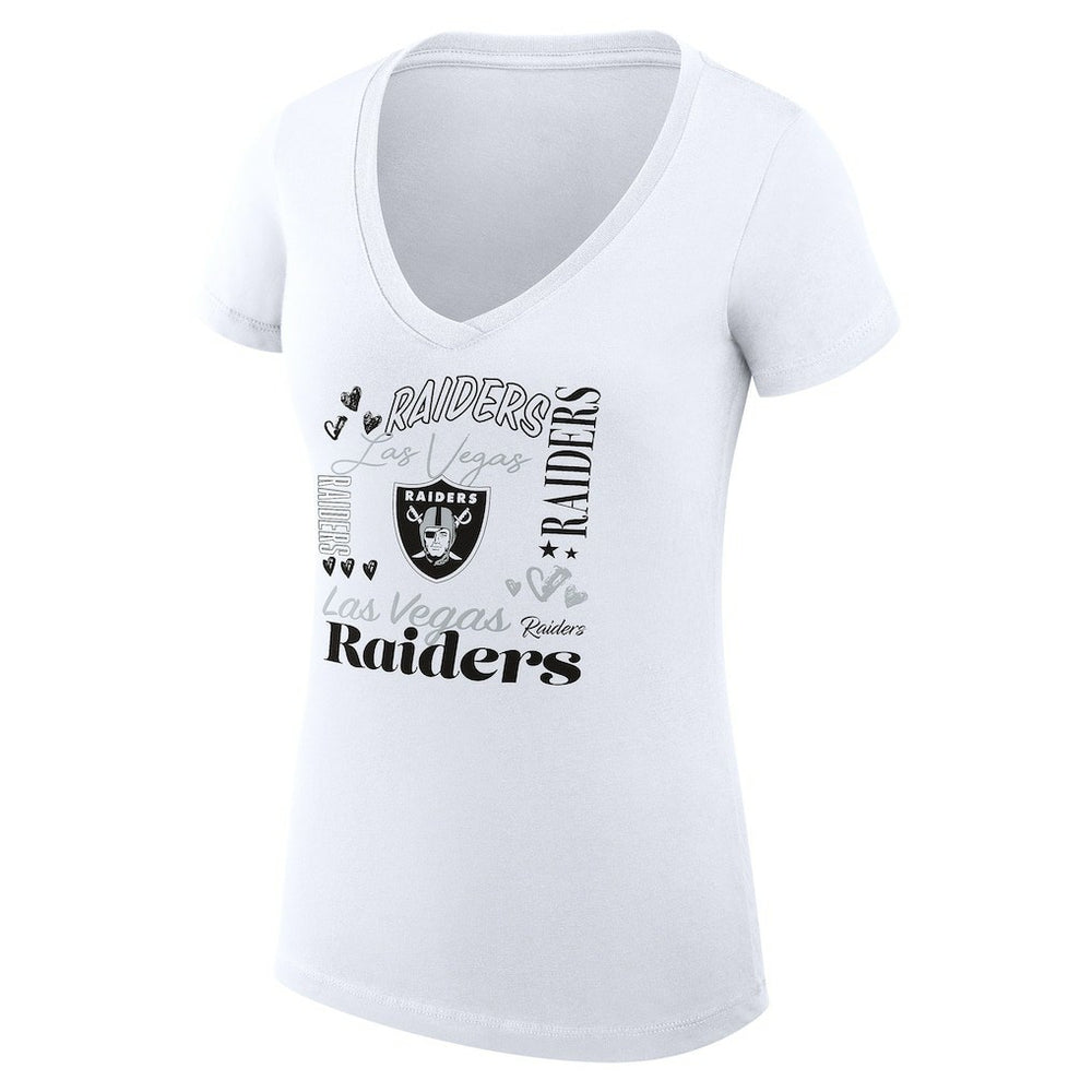 Las Vegas Raiders G-III 4Her by Carl Banks Women's Super-Slim Fit Lightweight Collage Team V-Neck T-Shirt - White - NFL
