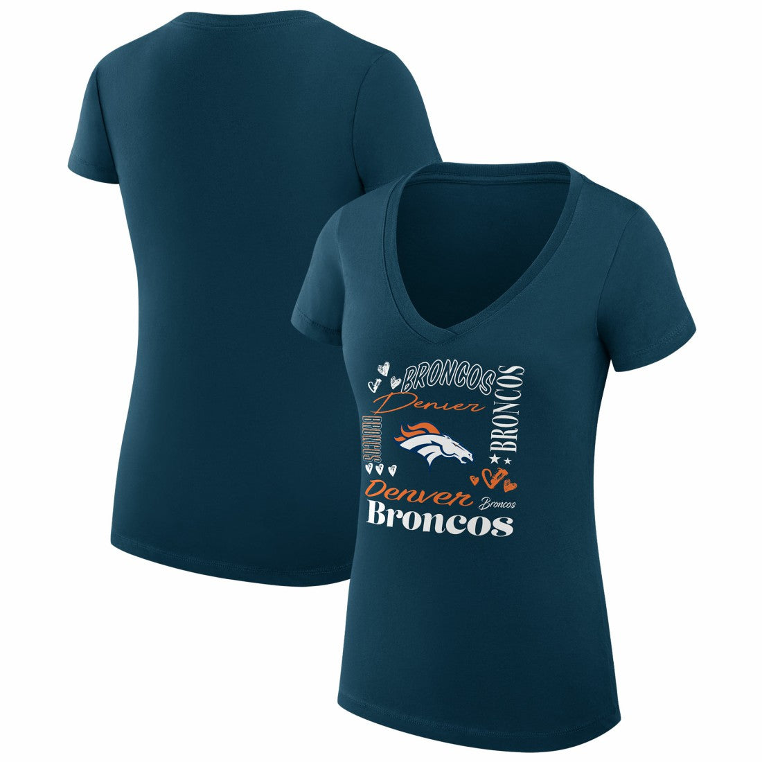 Denver Broncos G-III 4Her by Carl Banks Women's Super-Slim Fit Lightweight Collage Team V-Neck T-Shirt - Navy - NFL