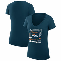 Denver Broncos G-III 4Her by Carl Banks Women's Super-Slim Fit Lightweight Collage Team V-Neck T-Shirt - Navy - NFL