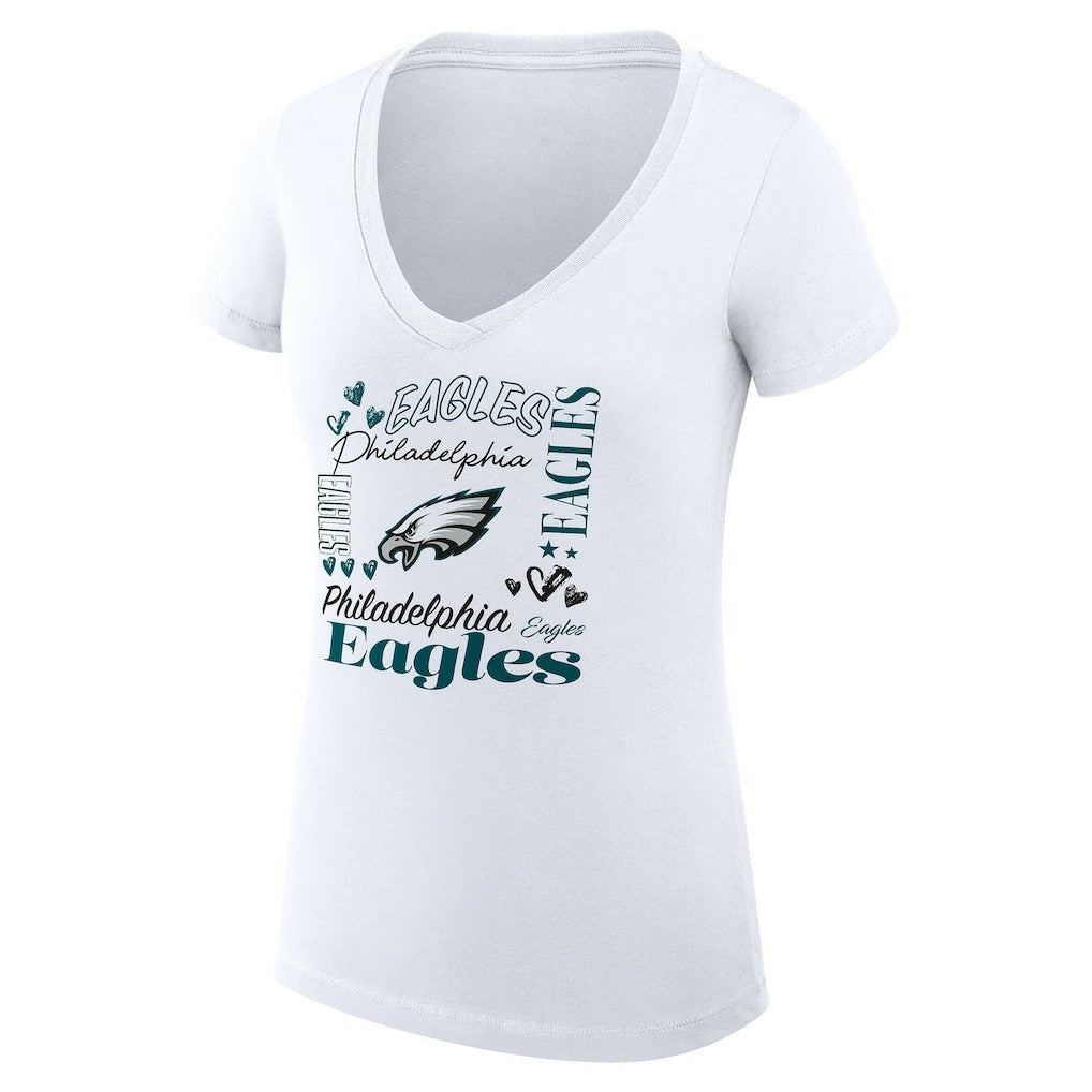 Philadelphia Eagles G-III 4Her by Carl Banks Women's Super-Slim Fit Lightweight Collage Team V-Neck T-Shirt - White - NFL
