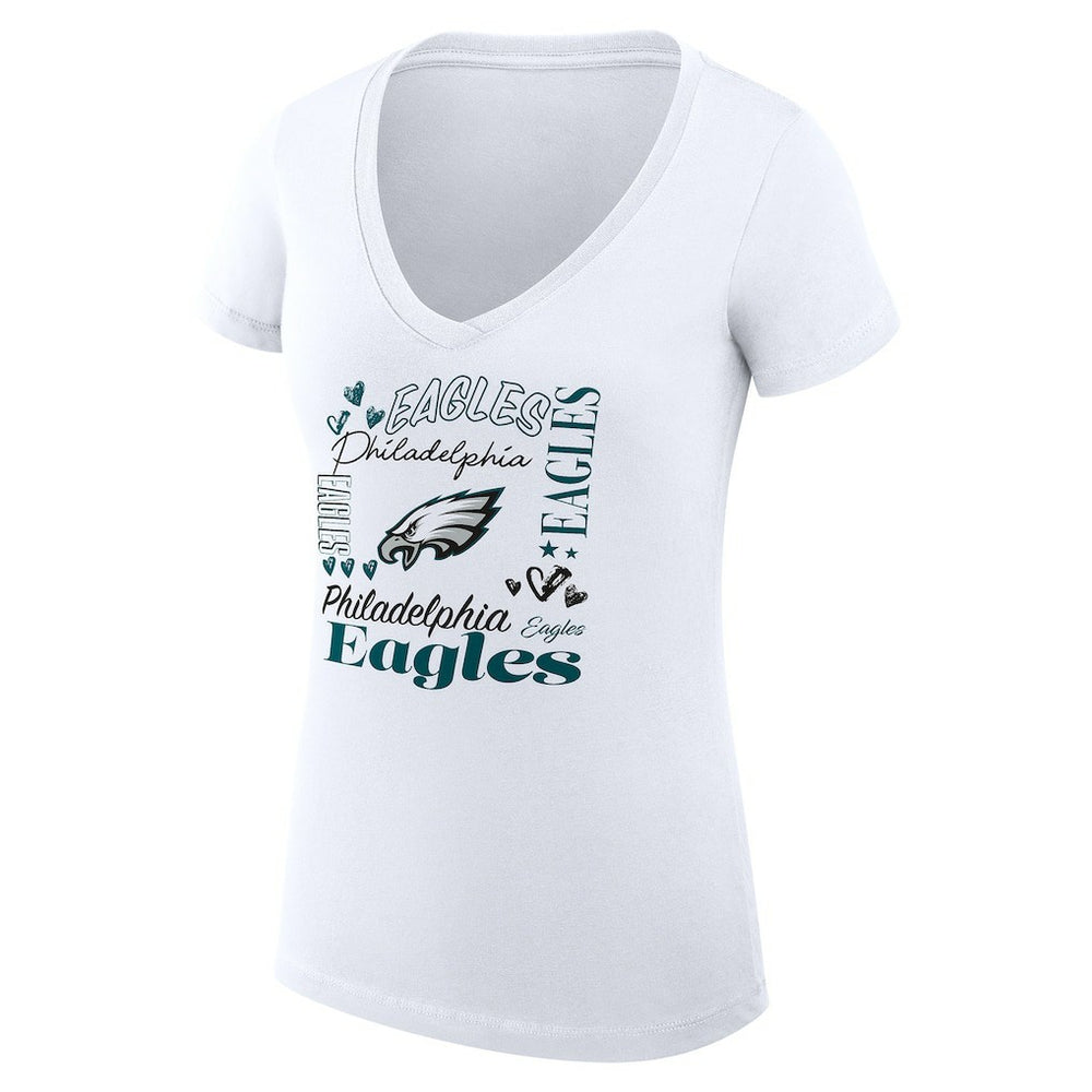 Philadelphia Eagles G-III 4Her by Carl Banks Women's Super-Slim Fit Lightweight Collage Team V-Neck T-Shirt - White - NFL