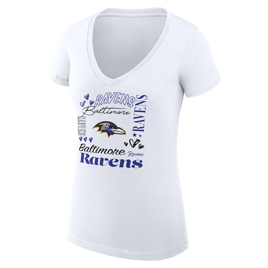 Baltimore Ravens G-III 4Her by Carl Banks Women's Super-Slim Fit Lightweight Collage Team V-Neck T-Shirt - White - NFL