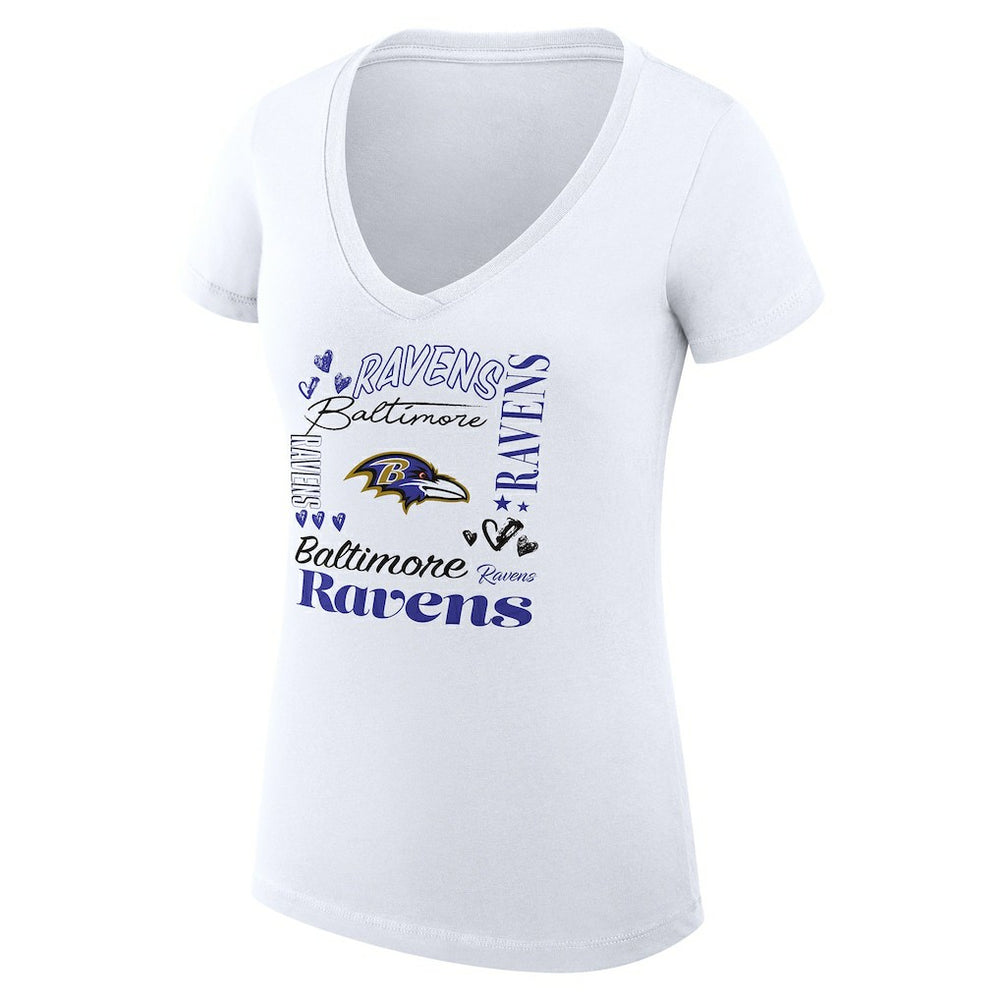 Baltimore Ravens G-III 4Her by Carl Banks Women's Super-Slim Fit Lightweight Collage Team V-Neck T-Shirt - White - NFL