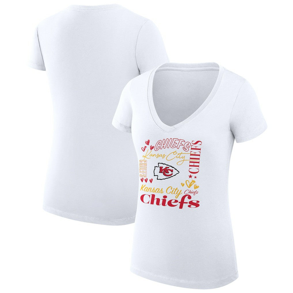 Kansas City Chiefs G-III 4Her by Carl Banks Women's Super-Slim Fit Lightweight Collage Team V-Neck T-Shirt - White - NFL