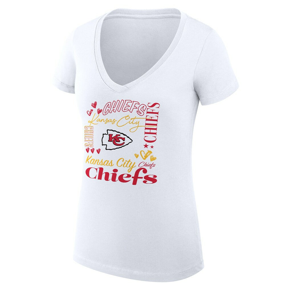 Kansas City Chiefs G-III 4Her by Carl Banks Women's Super-Slim Fit Lightweight Collage Team V-Neck T-Shirt - White - NFL