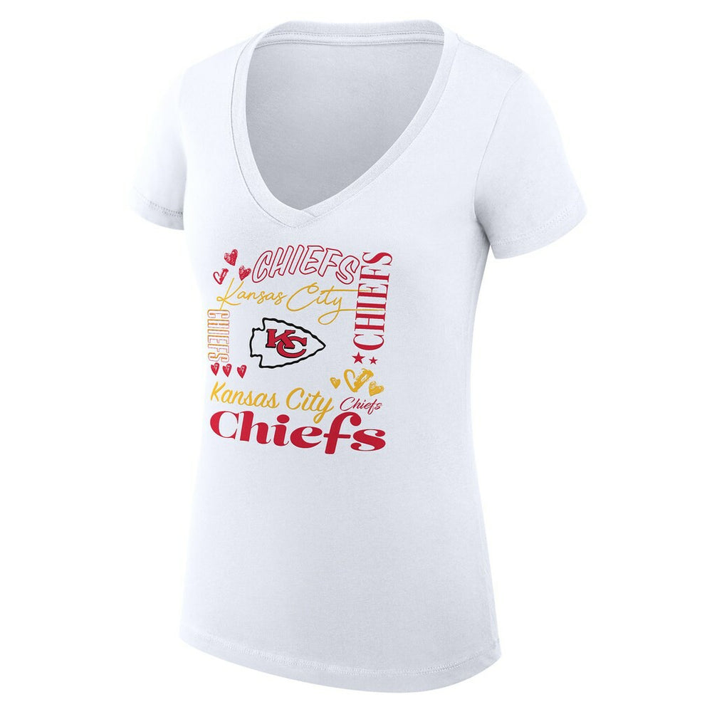 Kansas City Chiefs G-III 4Her by Carl Banks Women's Super-Slim Fit Lightweight Collage Team V-Neck T-Shirt - White - NFL