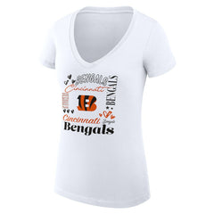 Cincinnati Bengals G-III 4Her by Carl Banks Women's Super-Slim Fit Lightweight Collage Team V-Neck T-Shirt - White - NFL