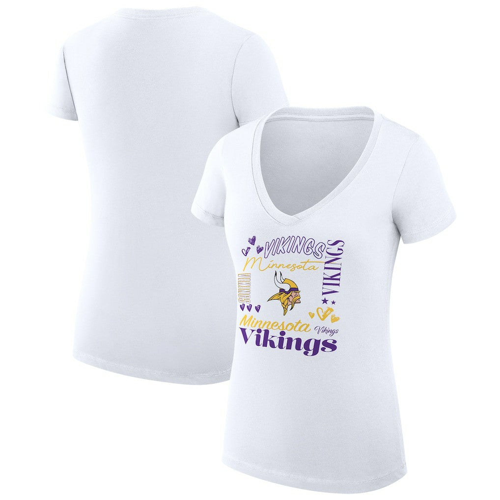 Minnesota Vikings G-III 4Her by Carl Banks Women's Super-Slim Fit Lightweight Collage Team V-Neck T-Shirt - White - NFL