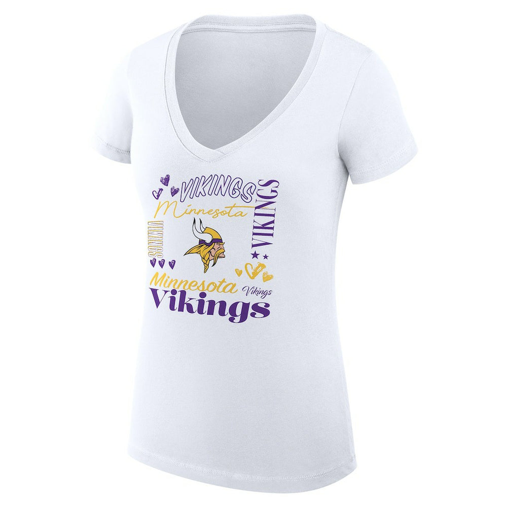 Minnesota Vikings G-III 4Her by Carl Banks Women's Super-Slim Fit Lightweight Collage Team V-Neck T-Shirt - White - NFL