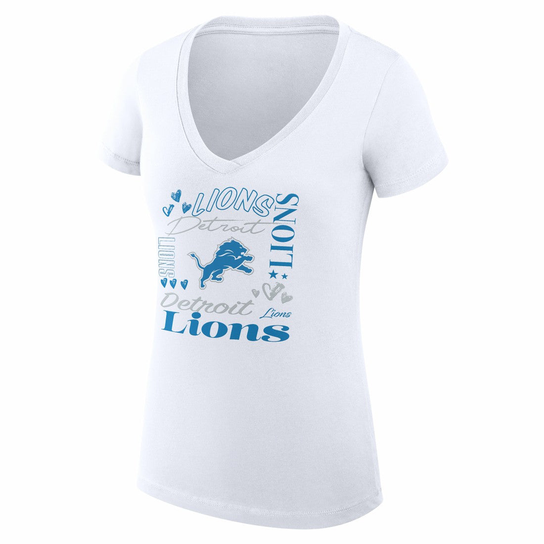 Detroit Lions G-III 4Her by Carl Banks Women's Super-Slim Fit Lightweight Collage Team V-Neck T-Shirt - White - NFL