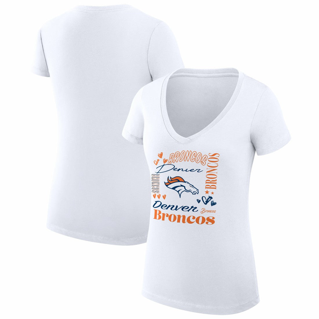 Denver Broncos G-III 4Her by Carl Banks Women's Super-Slim Fit Lightweight Collage Team V-Neck T-Shirt - White - NFL