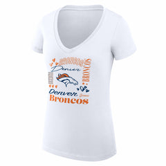 Denver Broncos G-III 4Her by Carl Banks Women's Super-Slim Fit Lightweight Collage Team V-Neck T-Shirt - White - NFL
