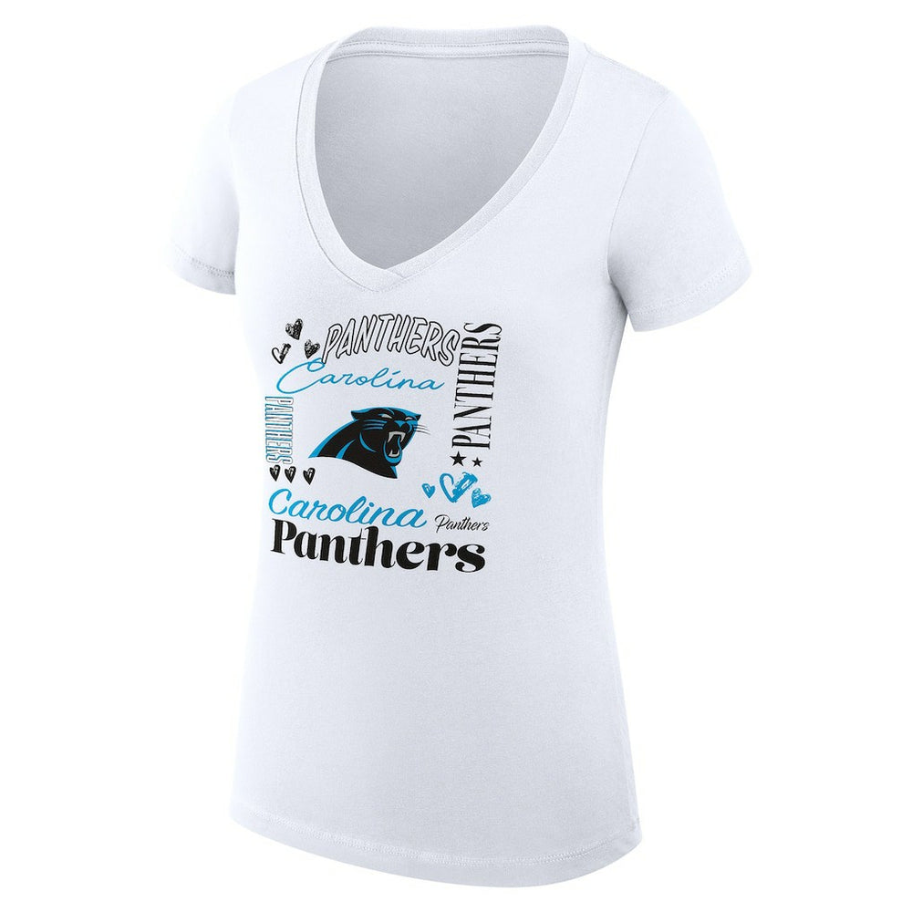 Carolina Panthers G-III 4Her by Carl Banks Women's Super-Slim Fit Lightweight Collage Team V-Neck T-Shirt - White - NFL
