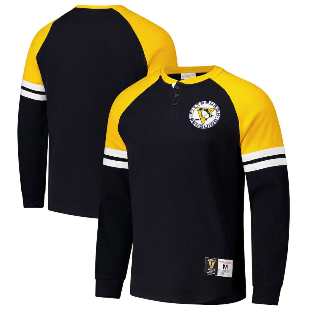 Pittsburgh Penguins Mitchell & Ness Thermal Henley Long Sleeve T-Shirt - Black | NHL near me