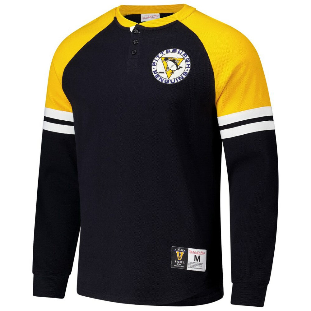 Pittsburgh Penguins Mitchell & Ness Thermal Henley Long Sleeve T-Shirt - Black | NHL near me
