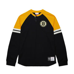 Boston Bruins Mitchell & Ness Thermal Henley Long Sleeve T-Shirt - Black | NHL Clearance