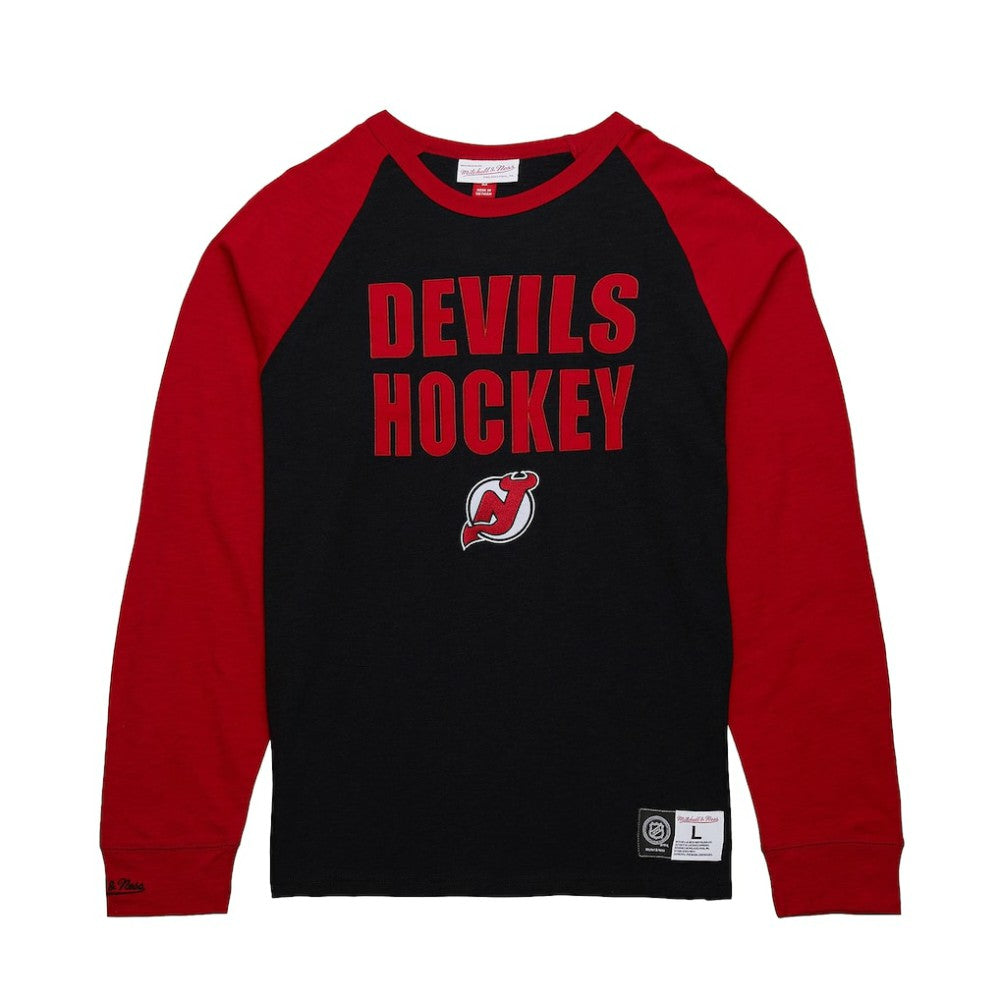 New Jersey Devils Mitchell & Ness Legendary Slub Raglan Long Sleeve T-Shirt - Black/Red | NHL near me