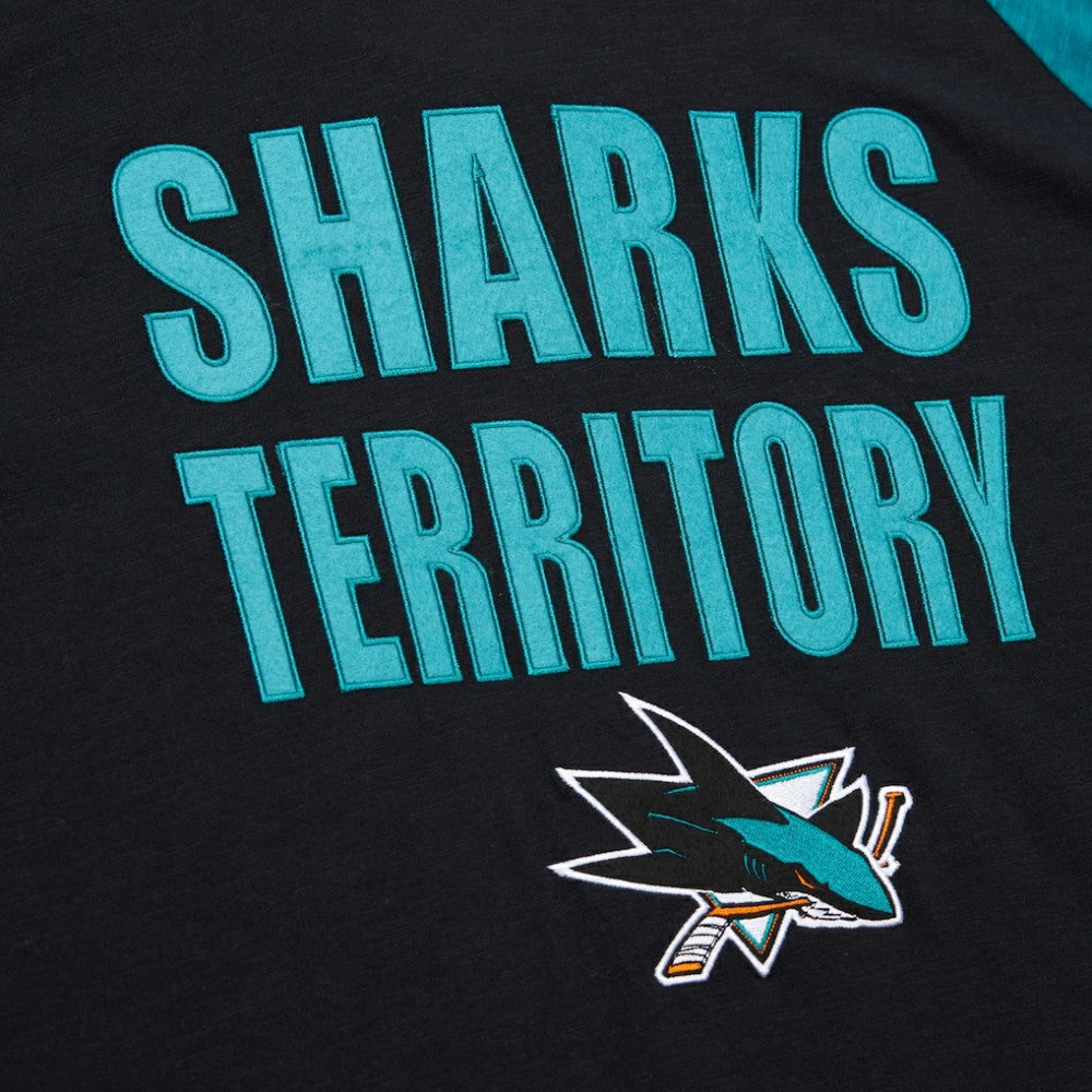 San Jose Sharks Mitchell & Ness Legendary Slub Raglan Long Sleeve T-Shirt - Black/Teal | NHL on sale