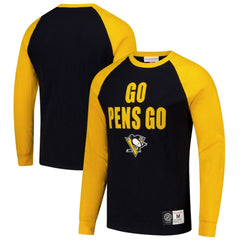 Pittsburgh Penguins Mitchell & Ness Legendary Slub Raglan Long Sleeve T-Shirt - Black/Gold | NHL Clearance