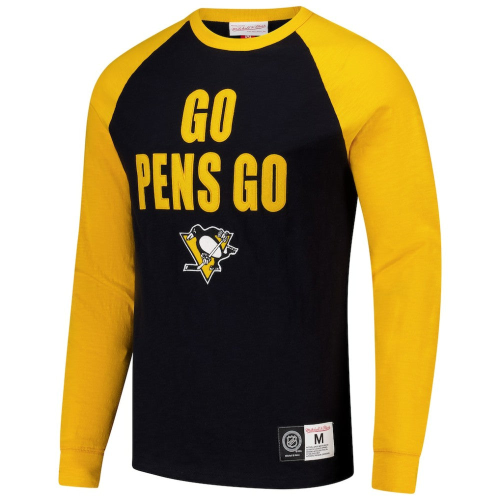 Pittsburgh Penguins Mitchell & Ness Legendary Slub Raglan Long Sleeve T-Shirt - Black/Gold | NHL Clearance
